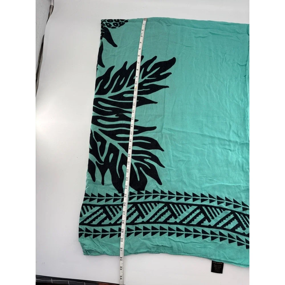 Casual Movements Turquoise Black Tropical Leaf Rayon Sarong Wrap One Size